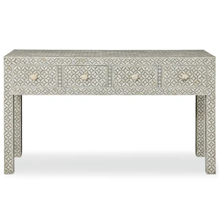 4 Drawer Console Table with Patterned Bone Inlay